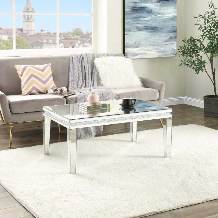 Coffee Table Mirrored with Crystal Inlay Surface