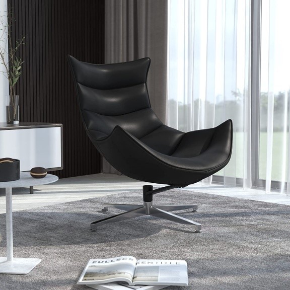Flash Furniture Black Leather Soft Swivel Cocoon Chair