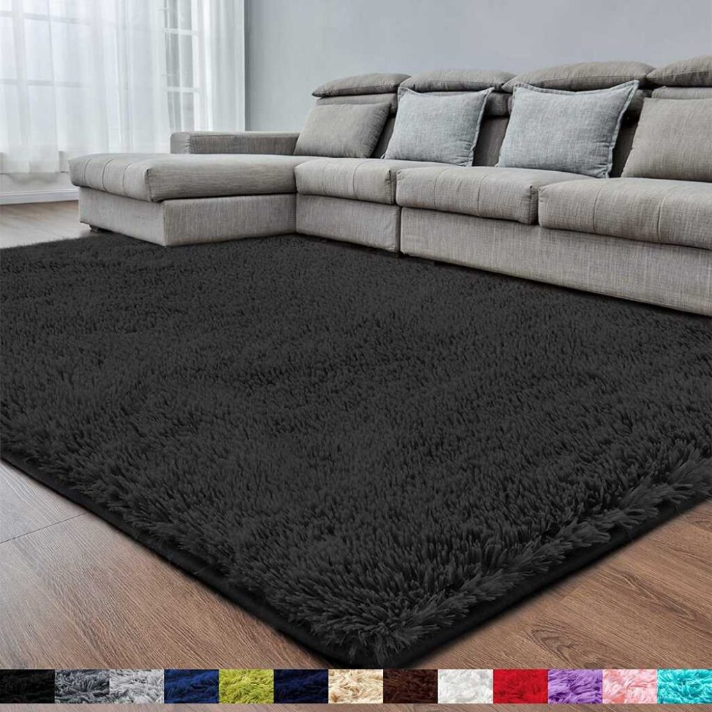 Black Super Soft Area Rug- Carpet for Big Size Living Room