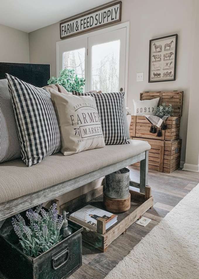 Lots of Fluffy Throw Pillows Farmhouse living room