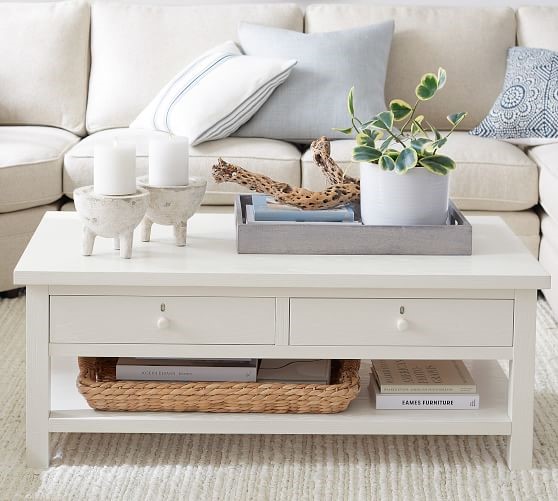 Painted white wood coffee table farmhouse living room