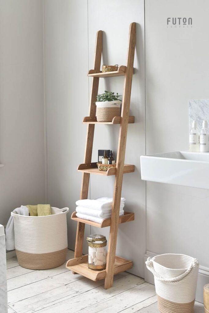 On A Ladder Shelf | Toilet paper holder in small bathroom