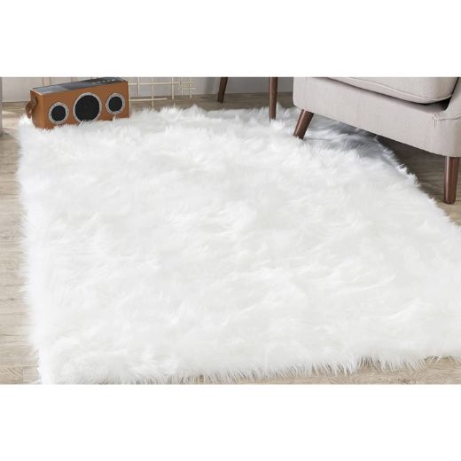 Silky Soft Faux Fur Rug, 8 ft. x 10 ft. White Fluffy 