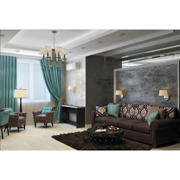 Turquoise and gold living room theme