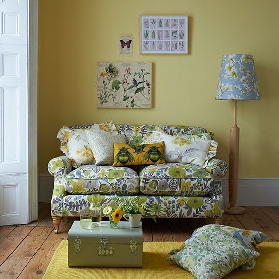 Pattern sofa and the yellow colour 